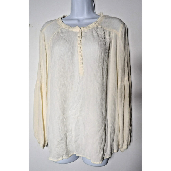 Frye & Co Top Shirt 1X White Gauzy Boho Peasant Ruffle Balloon Sleeve - Picture 1 of 12